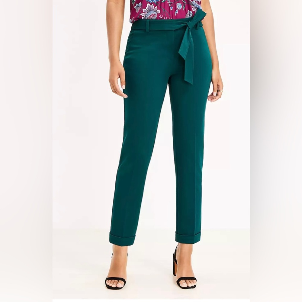 Loft Tie Waist Slim Taper Pants Antique Jade